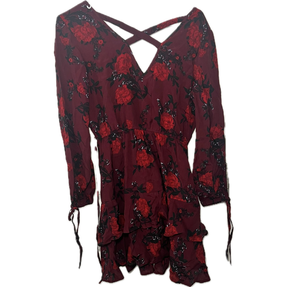 Women's Band of gypsies burgundy floral faux wrap dress Size S - Picture 2 of 6